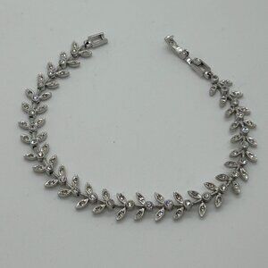 Nadri Cubic Zirconia Leaf Bracelet Silver-tone Vine Wedding Bridal Marquise